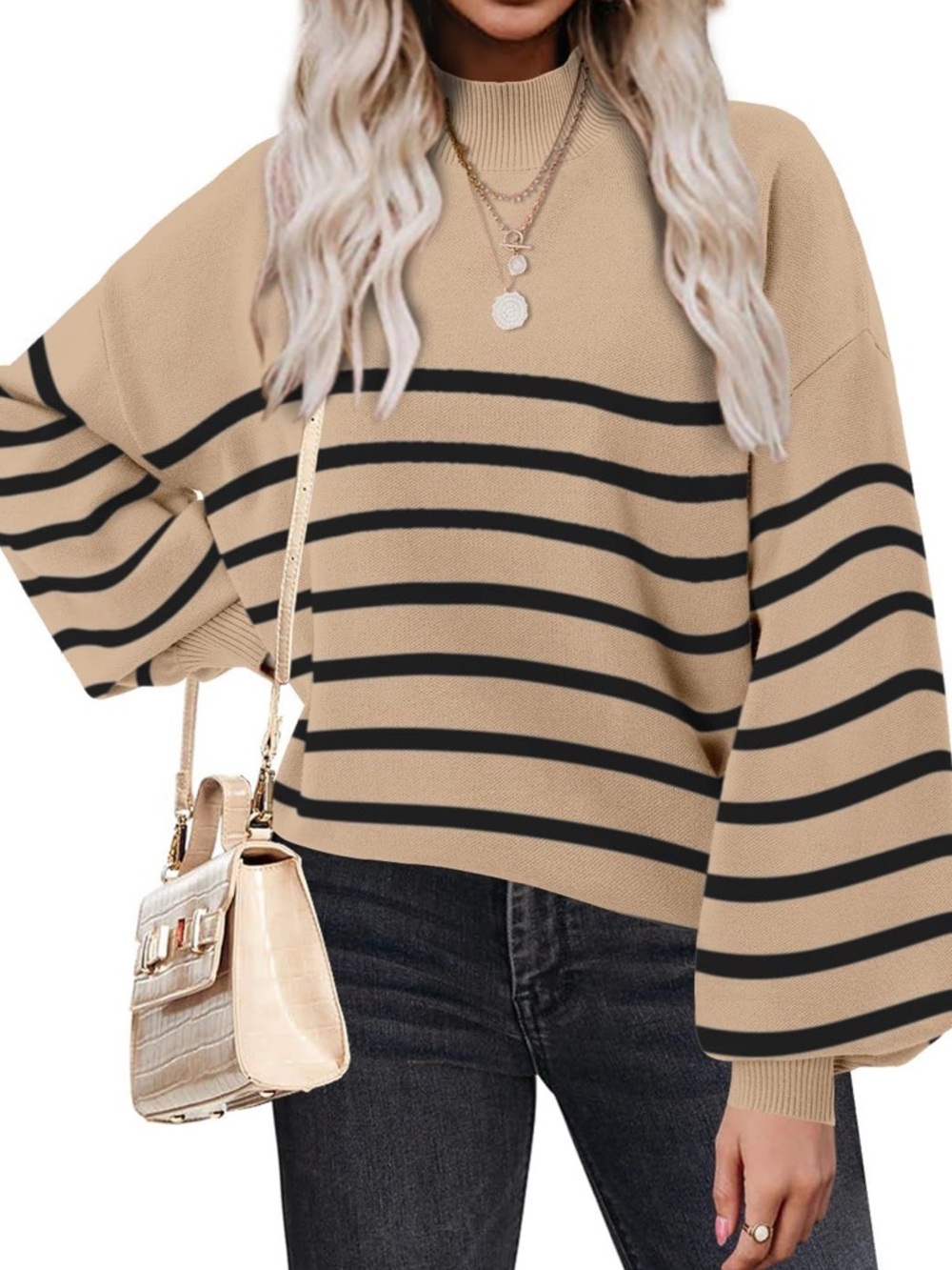 (9) NWT Beige & Black Stripe Oversized Sweater